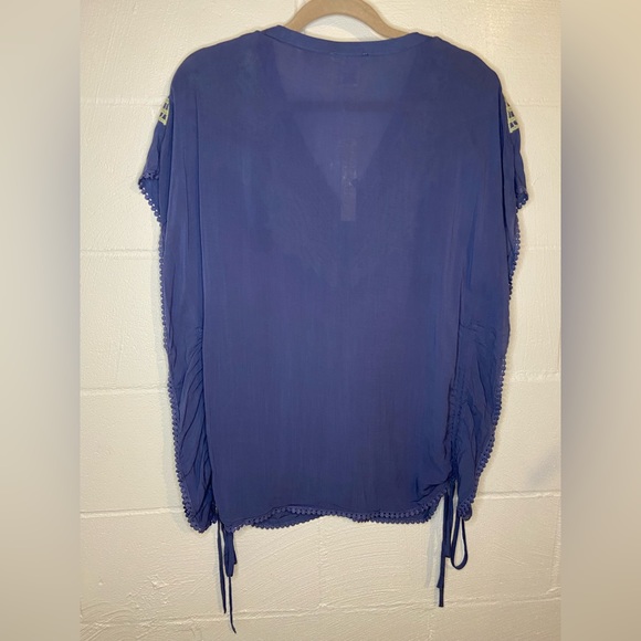 ⭐️ Esley Blue Yellow Embroidered Boho Beach Cover-up  Women's Size Small - Picture 3 of 14